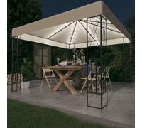vidaXL Gazebo con Stringa di Luci LED 3x3 m in Tessuto Crema