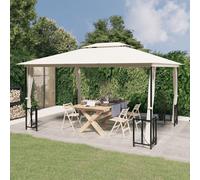 vidaXL Gazebo con Teli Laterali e Doppio Tetto 3x4 m Crema