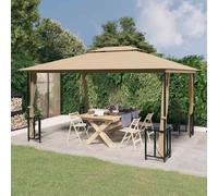 vidaXL Gazebo con Teli Laterali e Doppio Tetto 3x4 m Tortora