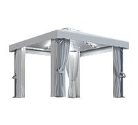 vidaXL Gazebo con Tende e Stringa di Luci LED 3x3 m Bianco Crema