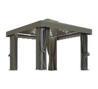 vidaXL Gazebo con Tende e Stringa di Luci LED 3x3 m Grigio Talpa