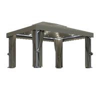 vidaXL Gazebo con Tende e Stringa di Luci LED 4x3 m Grigio Talpa