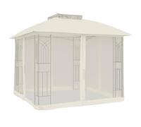vidaXL Gazebo con Tetto Doppio e Pareti Rete Crema 2,94x2,94 m Acciaio, Gazebo da Giardino, Gazebo da Patio, Padiglione da Giardino, Gazebo da Esterno