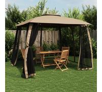 vidaXL Gazebo con Tetto Doppio/Pareti Rete Tortora 2,93x2,93 m Acciaio