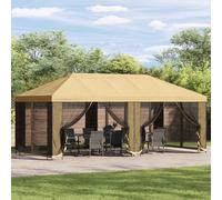 vidaXL Gazebo con pareti laterali 6 x 3 m Crema Poliestere e Acciaio, Set per gazebo da esterno, moderno e pratico, con pareti in rete, stile industriale, kit per riparo