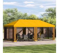 vidaXL Gazebo con pareti laterali 6 x 3 m Giallo Poliestere e Acciaio, Set per gazebo da esterno, moderno e pratico, con pareti in rete, stile industriale, kit per riparo