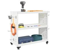 vidaXL Carrello attrezzi in acciaio verniciato bianco, 75 x 35 x 73 cm. Caratteristiche: ruote bloccabili e ruotabili a 360°, include ganci, stile industriale, finitura opaca, adatto per uso interno