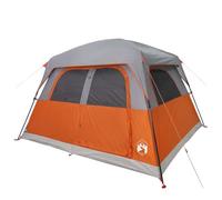 vidaXL Tenda Familiare Cabina 6 Persone Grigia Arancione Impermeabile, Tenda da Campeggio, Tenda da Esterno, Tenda Impermeabile, Tenda da Giardino