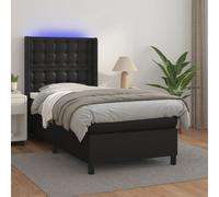 vidaXL Giroletto a Molle con Materasso e LED Nero 100x200cm Similpelle