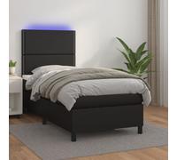 vidaXL Giroletto a Molle con Materasso e LED Nero 90x190 cm Similpelle