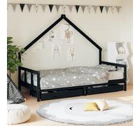 vidaXL Giroletto Bambini con Cassetti Nero 90x200cm Massello di Pino