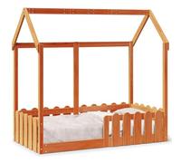 vidaXL Giroletto Casetta Bambini Marrone Cera 70x140 cm Massello Pino, struttura letto casa per bambini, giroletto per bambini, telaio letto per bambini
