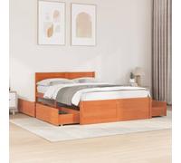 vidaXL Giroletto Cassetti Marrone Cera 120x200 cm Legno Massello Pino, giroletto con cassetti, arredo camera da letto, letto contenitore