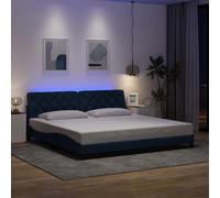 vidaXL Giroletto con LED Senza Materasso Blu 200x200 cm in Tessuto, giroletto con luci LED, Telaio Letto, Rete Letto, Struttura Letto, Base Letto