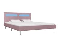 vidaXL Giroletto con Luci LED Imbottito Classico Elegante Telaio Letto Struttura in Metallo e Legno Gambe in Ferro Rosa in Tessuto 180x200 cm
