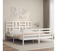 vidaXL Giroletto con Testiera Bianco King Size in Legno Massello