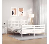 vidaXL Giroletto con Testiera Bianco King Size in Legno Massello