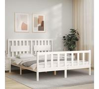 vidaXL Giroletto con Testiera Bianco King Size in Legno Massello