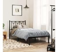 vidaXL Giroletto con Testiera in Metallo Nero 90x200 cm, giroletto con testiera, Struttura Letto, Telaio Letto, giroletto con Testata, Base Letto