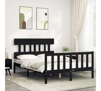 AX Letto Nero 195.5x145.5x81cm Testiera Pediera Doghe Rustico Elegante + 3193320