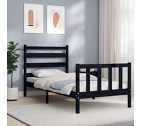 VidaXL Giroletto con Testiera Nero Small Single in Legno Massello