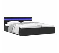 vidaXL Giroletto Idraulico con Contenitore e LED Moderno Salvaspazio Robusto a Doghe Letto Imbottito Struttura Telaio Nero in Similpelle 180x200cm