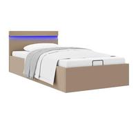 vidaXL Giroletto Idraulico con Contenitore e LED Salvaspazio Robusto a Doghe Letto Imbottito Struttura Telaio Cappuccino in Similpelle 100x200cm