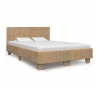 vidaXL Giroletto Intrecciato a Mano in Vero Rattan Artigianale Esotico Elegante con Testiera Struttura Telaio Letto in Massello Mogano 160x200 cm