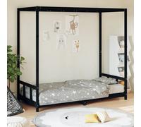 vidaXL Giroletto per Bambini Nero 90x200 cm in Legno Massello di Pino