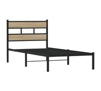 vidaXL Giroletto Senza Materaso in Metallo Rovere Sonoma 90x200 cm, giroletto con testiera, Struttura Letto, Telaio Letto, giroletto con Testata