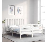 AX Letto Bianco 2.05x1.45x1m Testiera Pediera Doghe Rustico Elegante New 3193792