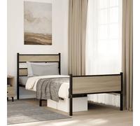 vidaXL Giroletto Senza Materasso Rovere Sonoma 90x190 cm in Truciolato, Letto Singolo Classico con Testata, Arredo Camera da Letto