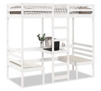 vidaXL Giroletto Soppalco con Scrivania e Sedie Bianco 90x190cm Pino