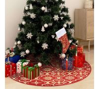 vidaXL Gonna Albero Natale Raffinata con Calza Rosso Tessuto 90 cm