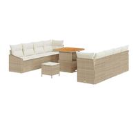 vidaXL Grande Set di Divani Modulari da Esterno con Cuscini Bianchi, Rattan Beige. Mobili Resistenti alle Intemperie, Perfetti per Giardini e Patii, per 6 Persone. Divano Moderno con Piedi Regolabili