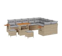 vidaXL Set Divano da Giardino 12 Pezzi con Cuscini Beige Poly Rattan Acacia, Set da Pranzo Giardino 3 Pezzi con Cuscini Beige Poly Rattan Acacia