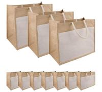 vidaXL Borse in juta con tasca 10 pcs 42 x 33 x 19 cm 100% Juta Tossa, Borsa in fibra beige, ecologica, resistente, per la spesa, rettangolare, riutilizzabile, verde