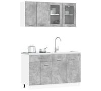 vidaXL Mobile da cucina Lyon, 4 pezzi, grigio cemento, legno ingegneristico, mensola moderna per cucina, montaggio a parete, design funzionale, armadio salvaspazio per organizzare la tua casa