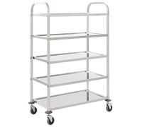 vidaXL Carrello da Cucina a 5 Livelli con 4 Ruote Basculanti con Freno Servizio Portavivande 107x55x147 cm in Acciaio Inossidabile e TPR