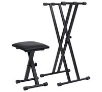 vidaXL Supporto Tastiera a Doppia Staffa Set con Sgabello Gambe Sostegno Base Appoggio Porta Pianola Stand Accessori Musica Strumenti Nero