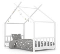 vidaXL Legno Massello di Pino Giroletto per Bambini a Doghe Design Casetta Decorativo Robusto Struttura Telaio Letto Arredi Cameretta 70x140 cm Bianco