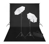 vidaXL Kit Studio Fotografico 2 Faretti + Sfondo Nero + Ombrello
