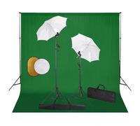 vidaXL Kit Studio Fotografico con Lampade + Ombrelli + Sfondo Verde + Riflettore
