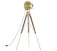 VidaXL Lampada da Terra Treppiede in Legno Massello E27 193 cm Maniglia/Oro