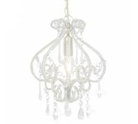vidaXL Lampadario con Perle di Cristallo Rotondo 1 Lampadina E14 Lampada Soffitto Luce Pendente Base in Metallo Bianco Gocce Acrilico Trasparente
