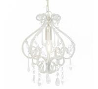 vidaXL Lampadario con Perle di Cristallo Rotondo 1 Lampadina E14 Lampada Soffitto Luce Pendente Base in Metallo Bianco Gocce Acrilico Trasparente