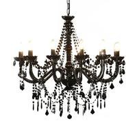 vidaXL Lampadario con Perle di Cristallo Rotondo 12 Lampadine E14 Elegante Lampada da Soffitto Luce Interni Nero Trasparente in Metallo e Acrilico