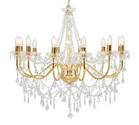vidaXL Lampadario con Perle di Cristallo Rotondo 12 Lampadine E14 Elegante Lampada da Soffitto Luce Interni Dorato Trasparente in Metallo e Acrilico