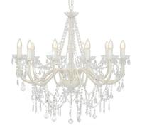 vidaXL Lampadario con Perle di Cristallo Rotondo 12 Lampadine E14 Elegante Lampada da Soffitto Luce Interni Bianco Trasparente in Metallo e Acrilico
