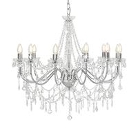 vidaXL Lampadario con Perle di Cristallo Rotondo 12 Lampadine E14 Elegante Lampada da Soffitto Luce Interni Argento Trasparente in Metallo e Acrilico